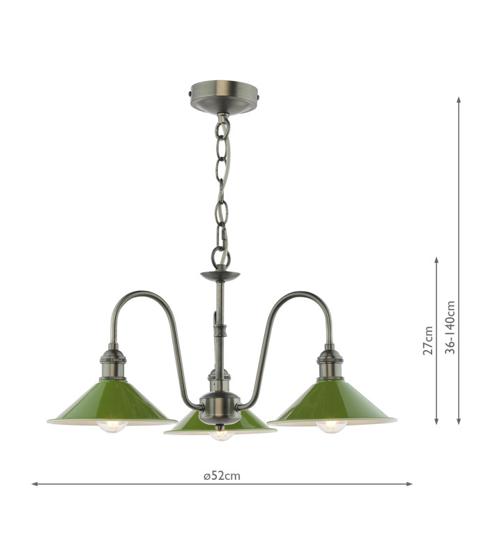 Hadano 3 Light Ceiling Pendant Antique Chrome and Matt Green-2