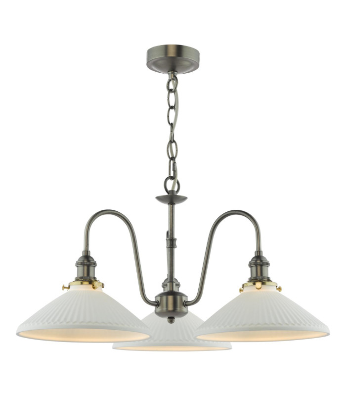 Hadano 3 Light Ceiling Pendant Antique Chrome and White Ceramic-1