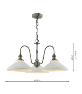 Hadano 3 Light Ceiling Pendant Antique Chrome and White Ceramic-2