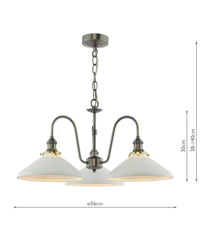 Hadano 3 Light Ceiling Pendant Antique Chrome and White Ceramic-2