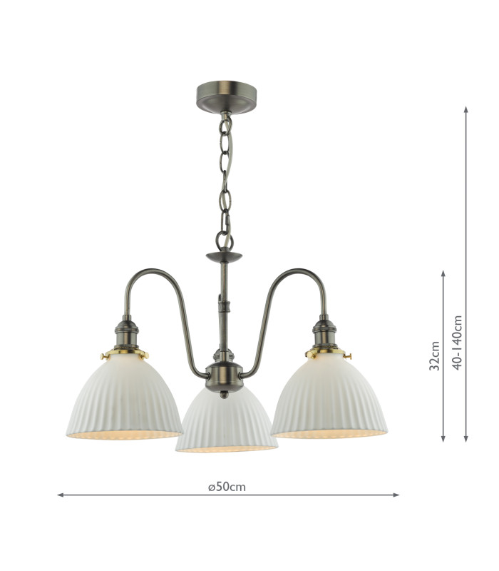 Hadano 3 Light Ceiling Pendant Antique Chrome and White Ceramic-4