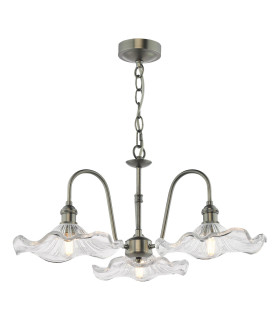 Hadano 3 Light Ceiling Pendant Antique Chrome and Glass-1