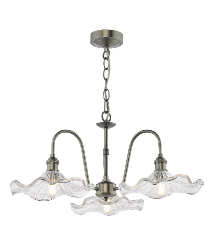 Hadano 3 Light Ceiling Pendant Antique Chrome and Glass-1
