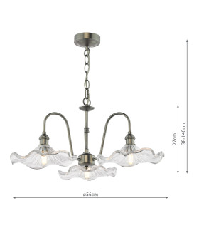 Hadano 3 Light Ceiling Pendant Antique Chrome and Glass-2
