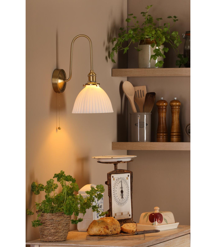 Hadano Wall Light Natural Brass and White Ceramic-2