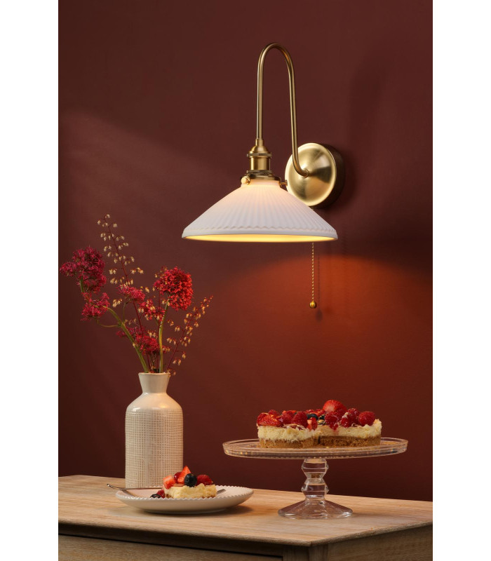 Hadano Wall Light Natural Brass and White Ceramic-2