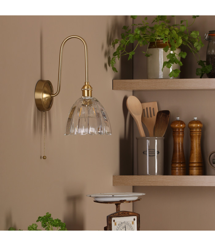 Hadano Wall Light Natural Brass and Glass-3