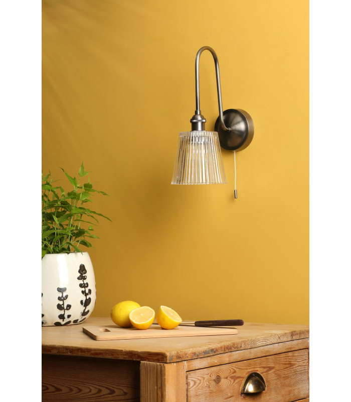 Hadano Wall Light Antique Chrome and Ribbed Glass-3