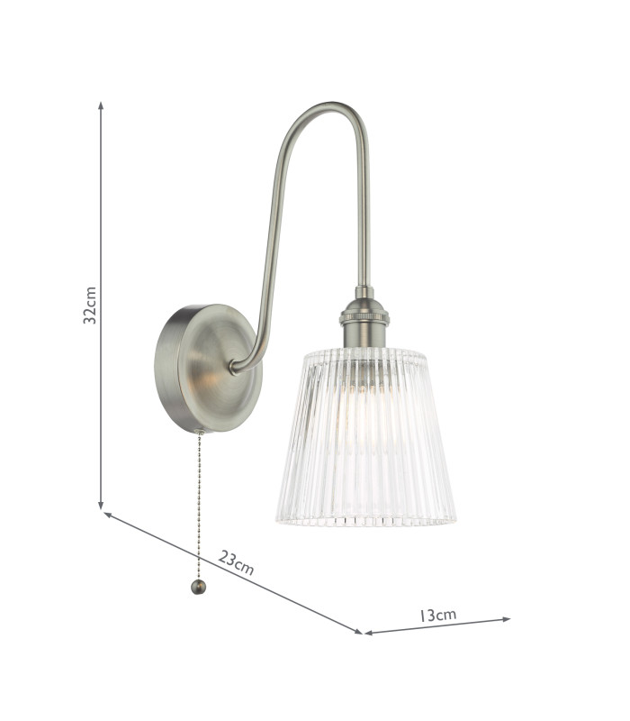 Hadano Wall Light Antique Chrome and Ribbed Glass-4