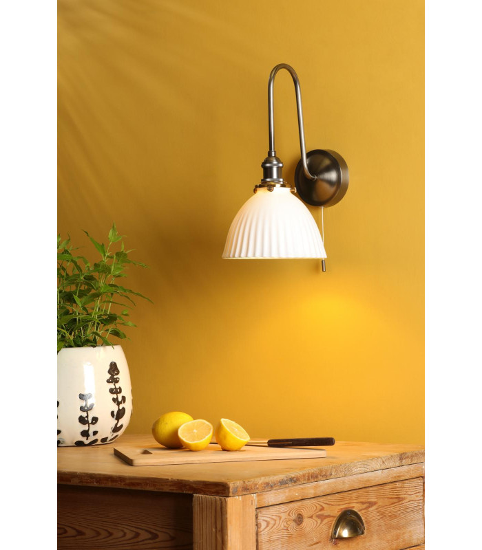Hadano Wall Light Antique Chrome and White Ceramic-2