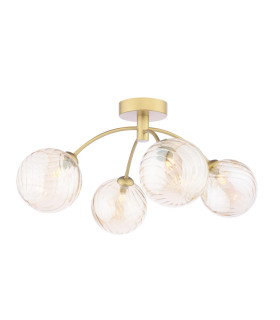 Izzy 4 Light Semi-Flush Matt Gold With Twisted Amber Glass
