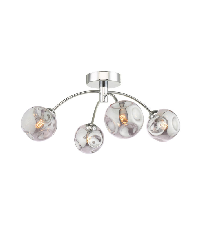 Izzy 4 Light Semi Flush Ceiling Polished Chrome With Closed Organic Smoked Glass