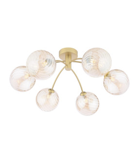 Izzy 6 Light Semi-Flush Matt Gold With Twisted Amber Glass