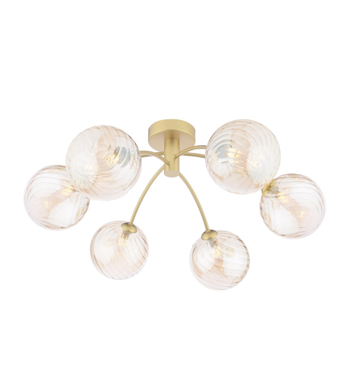 Izzy 6 Light Semi-Flush Matt Gold With Twisted Amber Glass