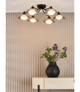 Kadience 6 Light Semi-Flush Satin Black and Smoked Glass-2