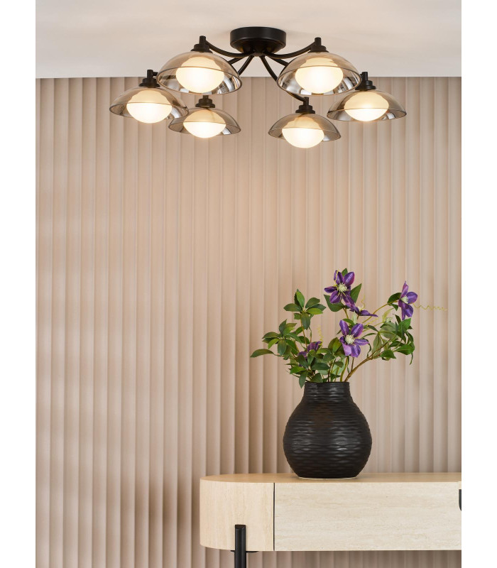 Kadience 6 Light Semi-Flush Satin Black and Smoked Glass-2