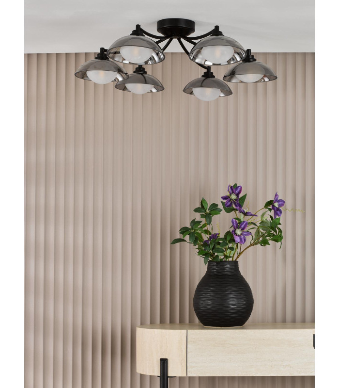 Kadience 6 Light Semi-Flush Satin Black and Smoked Glass-3