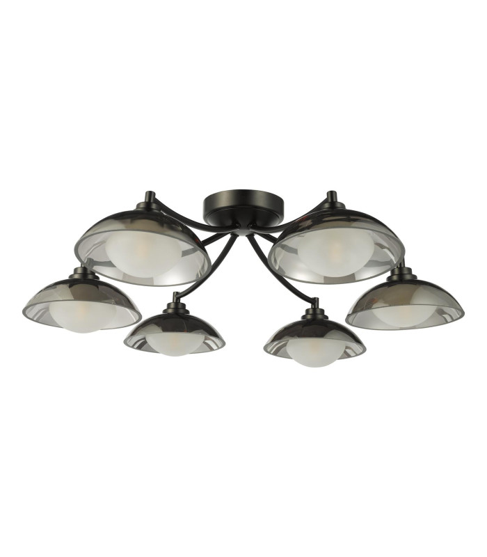 Kadience 6 Light Semi-Flush Satin Black and Smoked Glass-5