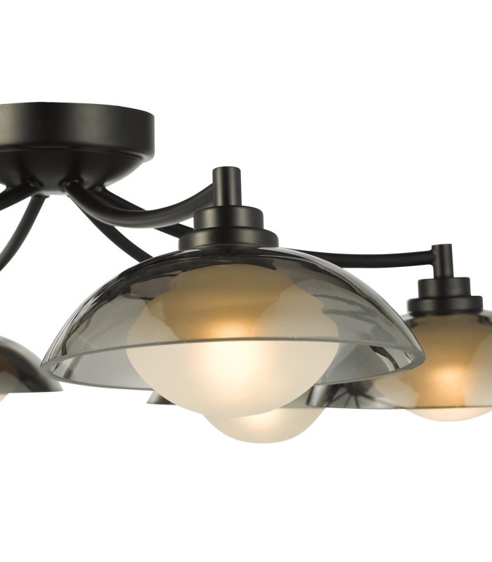 Kadience 6 Light Semi-Flush Satin Black and Smoked Glass-6