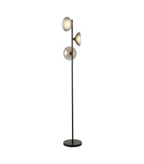 Kadience 3 Light Floor Lamp Satin Black and Smoked Glass-1