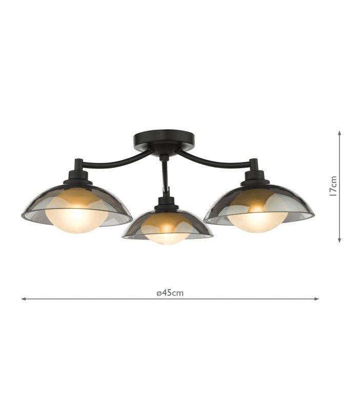 Kadience 3 Light Semi-Flush Satin Black and Smoked Glass-4