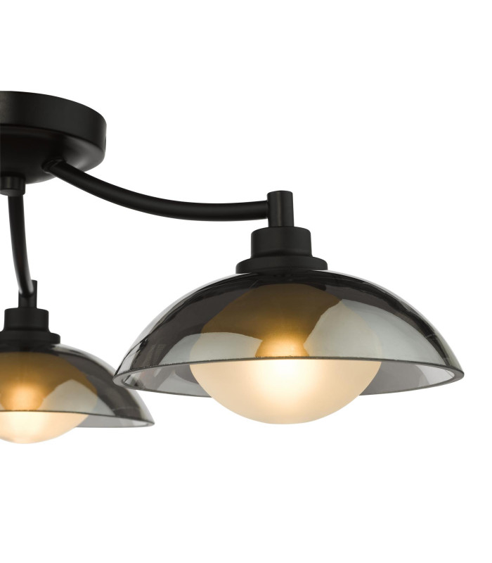 Kadience 3 Light Semi-Flush Satin Black and Smoked Glass-6