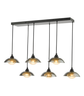 Kadience 6 Light Bar Ceiling Pendant Satin Black and Smoked Glass-1