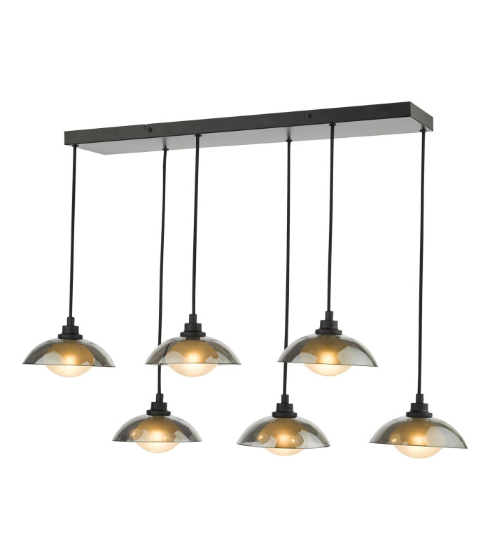 Kadience 6 Light Bar Ceiling Pendant Satin Black and Smoked Glass-1