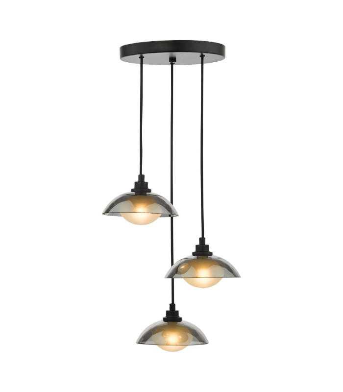 Kadience 3 Light Cluster Ceiling Pendant Satin Black and Smoked Glass-1