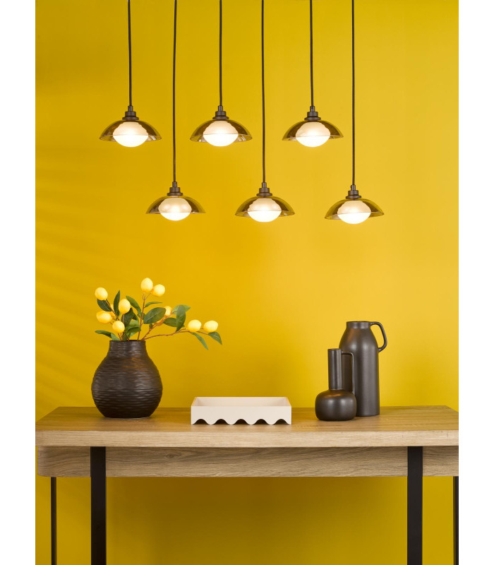 Kadience 6 Light Bar Ceiling Pendant Satin Black and Smoked Glass-2