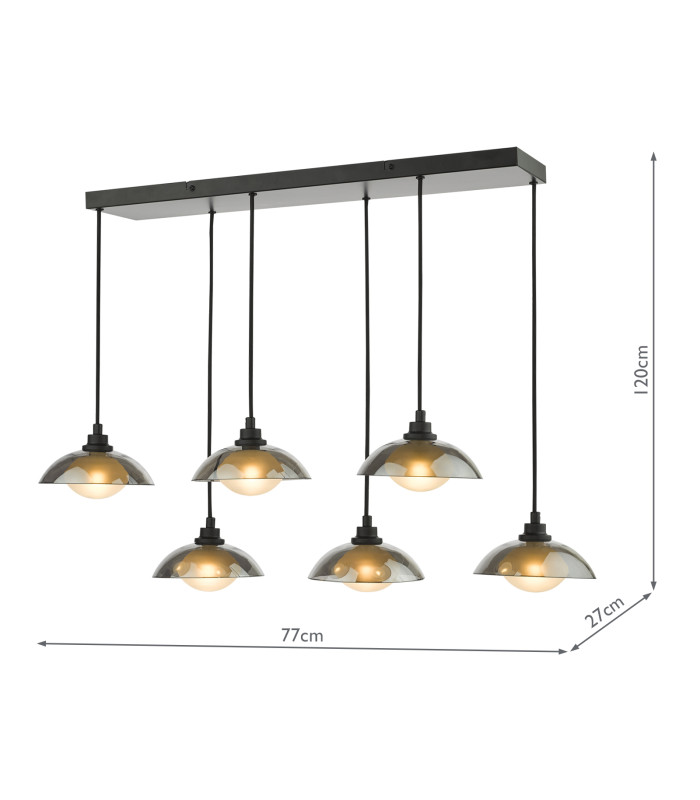 Kadience 6 Light Bar Ceiling Pendant Satin Black and Smoked Glass-4