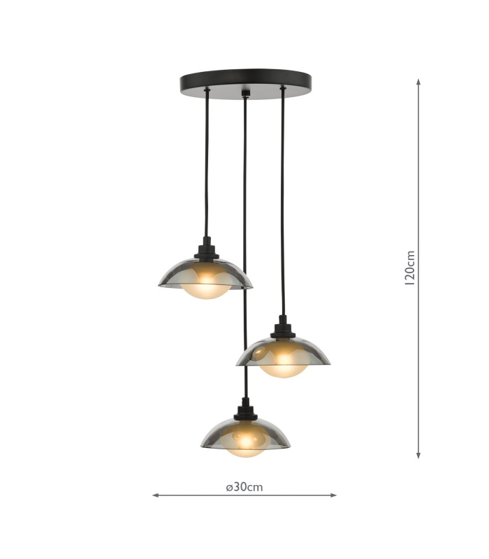 Kadience 3 Light Cluster Ceiling Pendant Satin Black and Smoked Glass-4