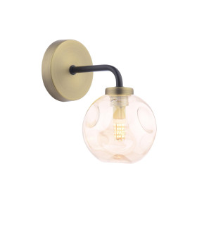 Lainey Wall Light Matt Black and Antique Brass With Closed Organic Amber Glass