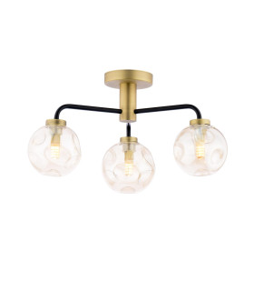 Lainey 3 Light Semi-Flush Matt Black and Antique Brass With Closed Organic Amber Glass