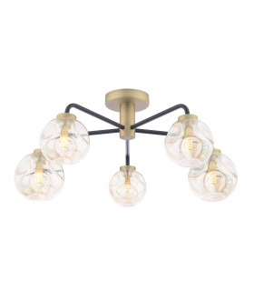 Lainey 5 Light Semi-Flush Matt Black and Antique Brass With Closed Organic Amber Glass