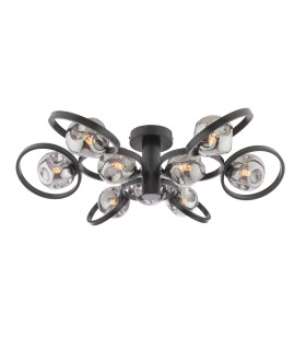 Lynette 9 Light Semi-Flush Satin Black With Closed Organic Smoked Glass-1