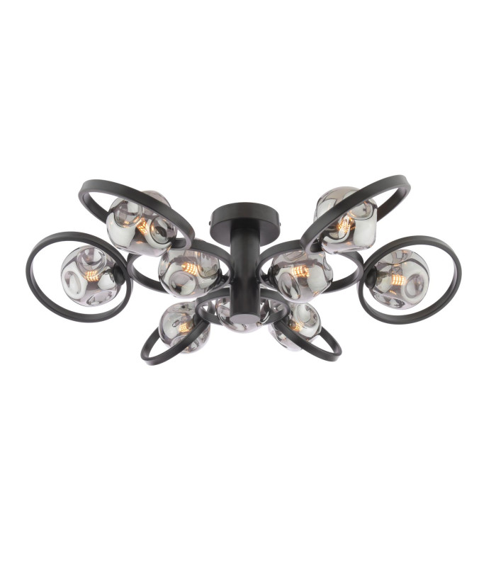 Lynette 9 Light Semi-Flush Satin Black With Closed Organic Smoked Glass-1