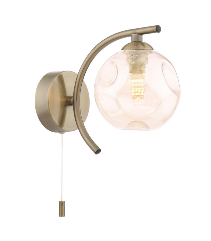 Nakita Wall Light Antique Brass With Closed Organic Amber Glass