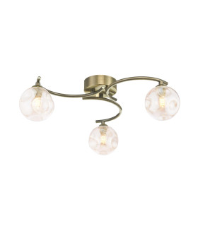 Nakita 3 Light Semi Flush Ceiling Antique Brass With Closed Organic Amber Glass