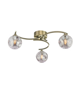 Nakita 3 Light Semi Flush Ceiling Antique Brass With Closed Organic Smoked Glass