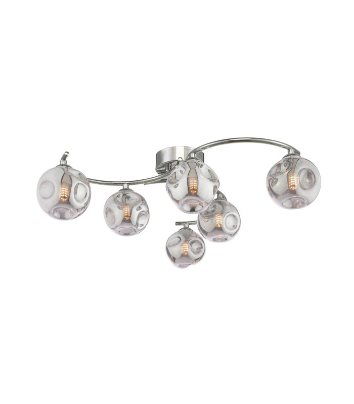 Nakita 6 Light Semi Flush Ceiling Polished Chrome With Closed Organic Smoked Glass