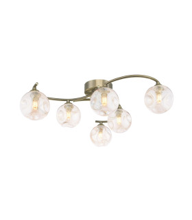 Nakita 6 Light Semi Flush Ceiling Antique Brass With Closed Organic Amber Glass
