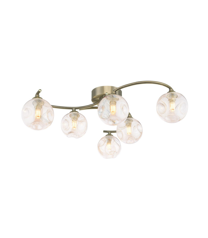 Nakita 6 Light Semi Flush Ceiling Antique Brass With Closed Organic Amber Glass