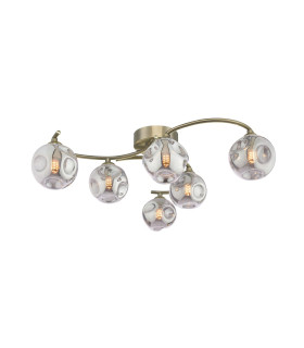 Nakita 6 Light Semi Flush Ceiling Antique Brass With Closed Organic Smoked Glass