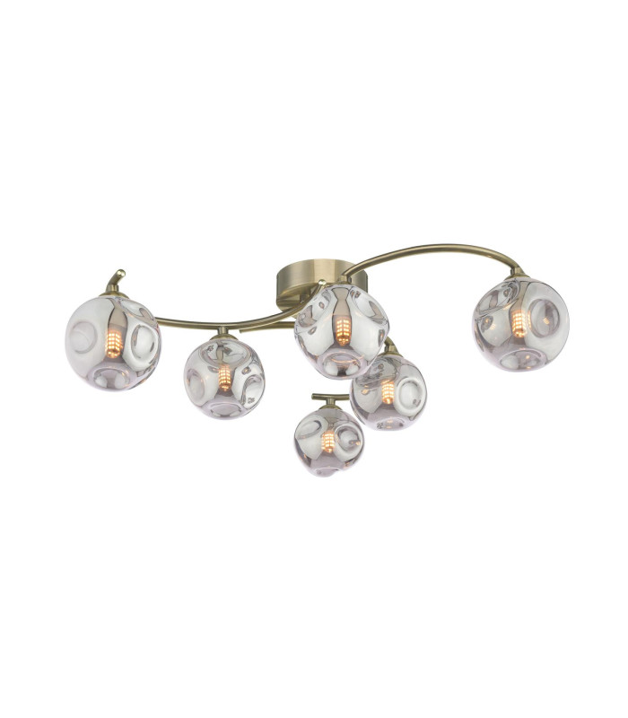 Nakita 6 Light Semi Flush Ceiling Antique Brass With Closed Organic Smoked Glass
