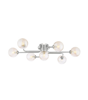 Reyna 7 Light Semi Flush Ceiling Polished Chrome With Twisted Amber Glass