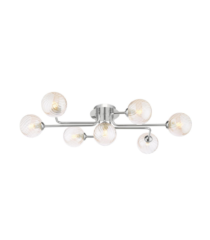 Reyna 7 Light Semi Flush Ceiling Polished Chrome With Twisted Amber Glass