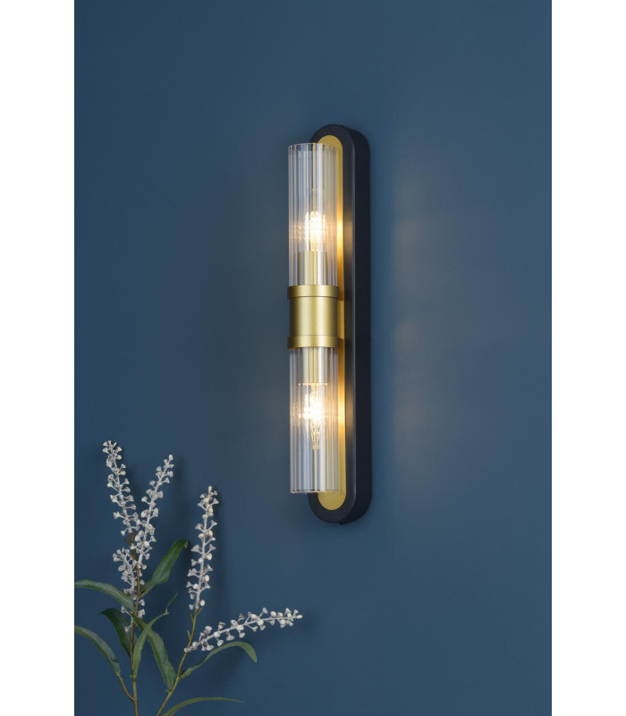 Rhian Wall Light Matt Black and Ribbed Glass-2