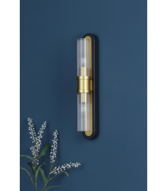 Rhian Wall Light Matt Black and Ribbed Glass-3