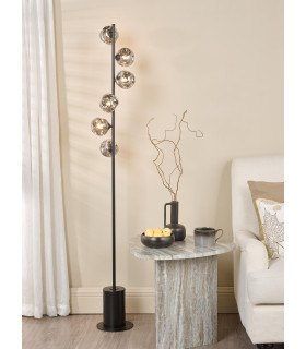 Spiral 6 Light Floor Lamp Matt Black With Closed Organic Smoked Glass-2